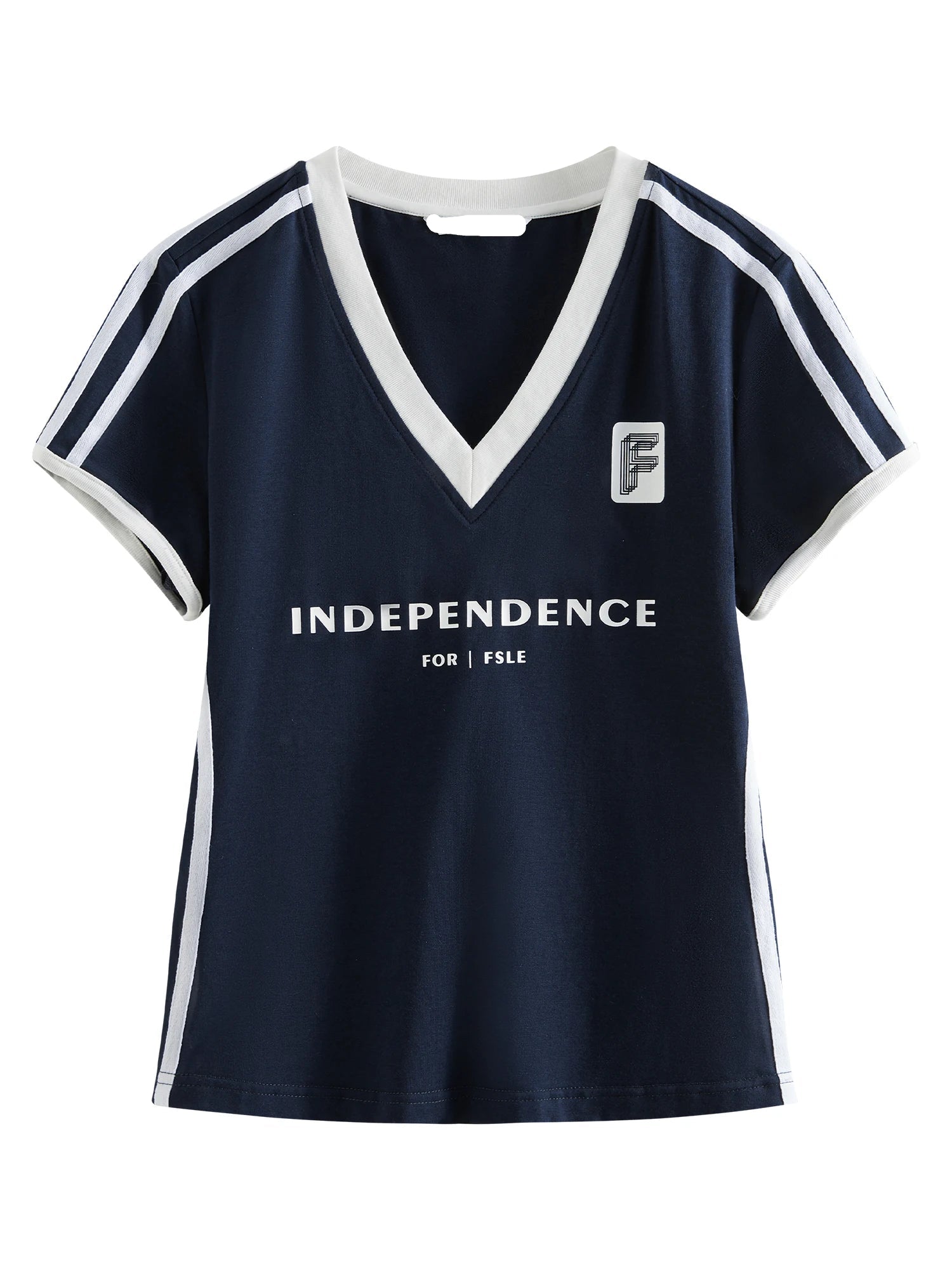 Sporty Cropped V-Neck Knit T-Shirt